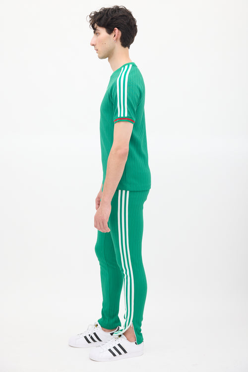 Gucci X Adidas Green & White Knit Striped Co-Ord Set