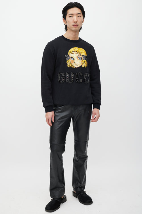 Gucci X Chikae Ide Manga Black & Multicolour Embroidered Sweatshirt
