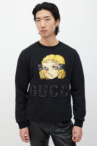Gucci X Chikae Ide Manga Black & Multicolour Embroidered Sweatshirt