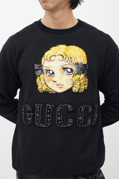 Gucci X Chikae Ide Manga Black & Multicolour Embroidered Sweatshirt