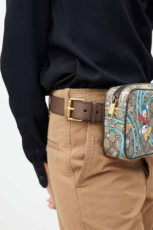 Gucci X Disney Brown & Multi Donald Monogram Belt Bag