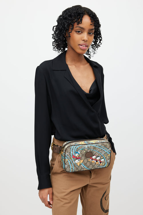 Gucci X Disney Brown & Multi Donald Monogram Belt Bag