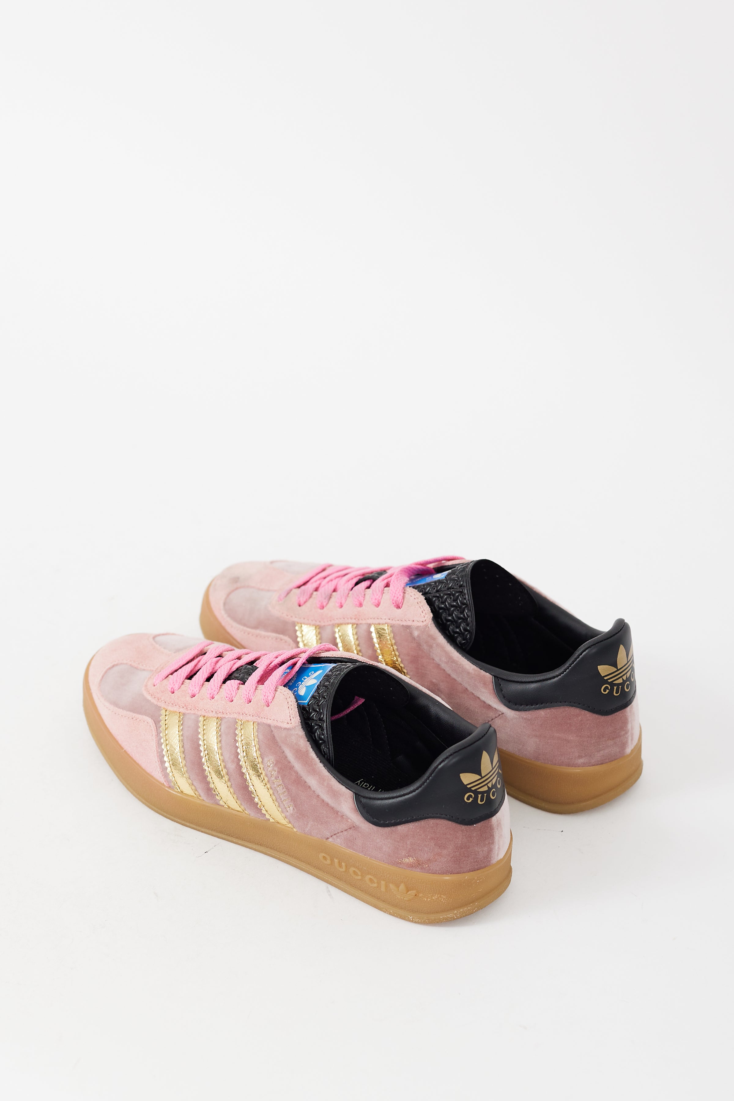 Gucci // X Adidas Pink & Multicolour Velvet & Suede Gazelle Sneaker VSP Consignment Gucci // X Adidas Pink & Multicolour Velvet & Suede Gazelle Sneaker VSP Consignment