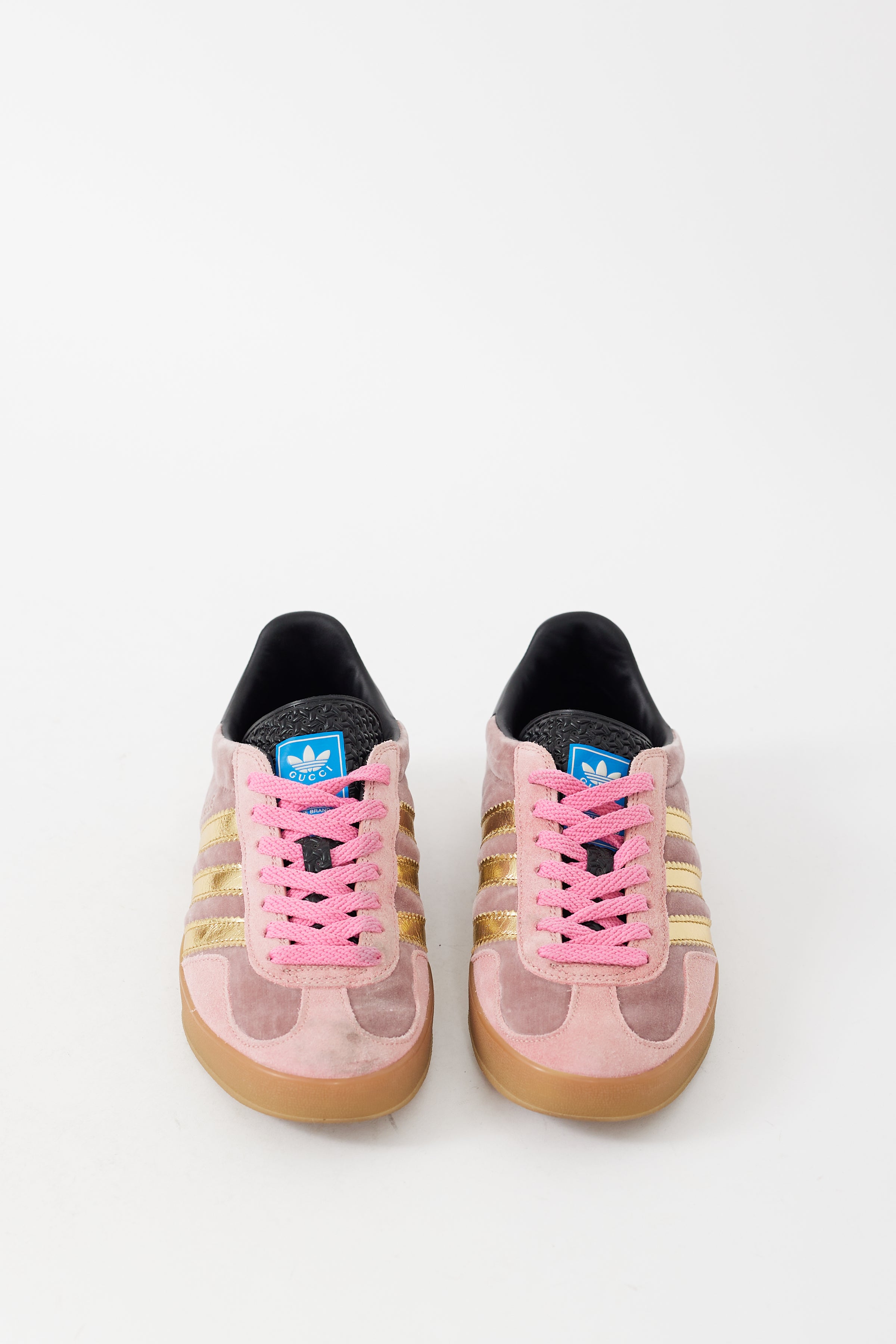 Gucci // X Adidas Pink & Multicolour Velvet & Suede Gazelle Sneaker VSP Consignment Gucci // X Adidas Pink & Multicolour Velvet & Suede Gazelle Sneaker VSP Consignment