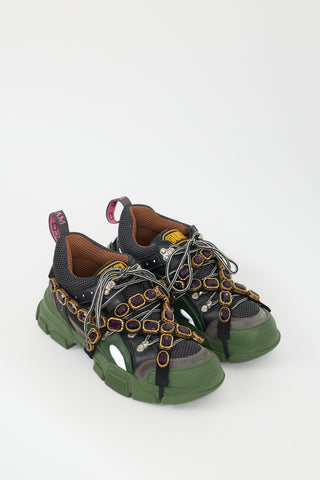 Gucci X Sega Green & Multicolour Embellished Flashtrek Sneaker