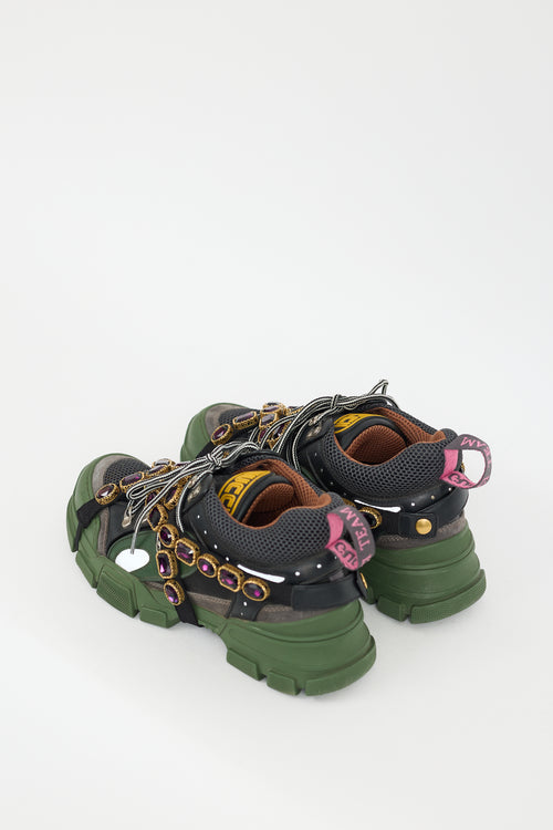 Gucci X Sega Green & Multicolour Embellished Flashtrek Sneaker