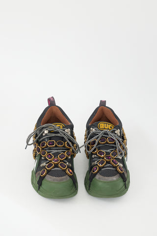 Gucci X Sega Green & Multicolour Embellished Flashtrek Sneaker