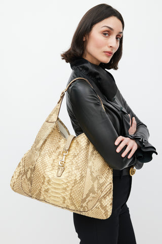 Gucci Brown & Gold Leather Jackie O Bouvier Large Bag