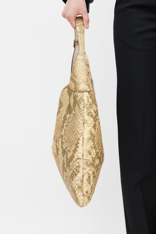 Gucci Brown & Gold Leather Jackie O Bouvier Large Bag