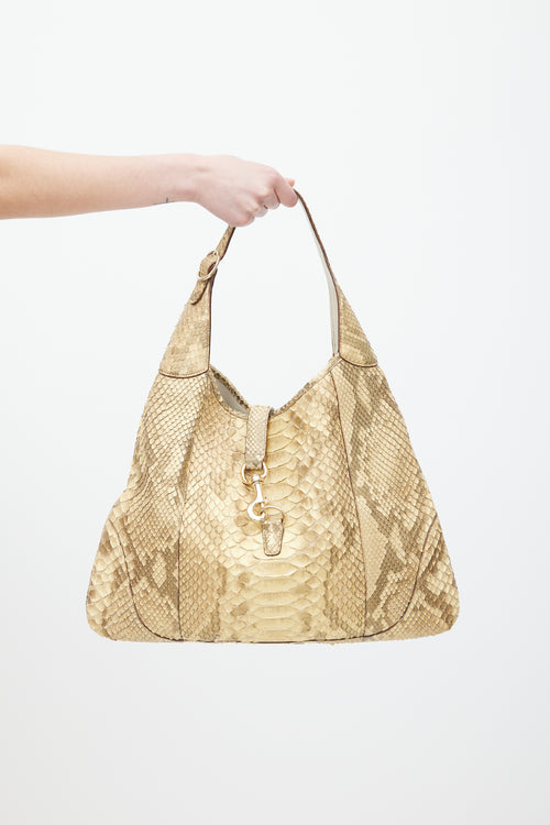 Gucci Brown & Gold Leather Jackie O Bouvier Large Bag
