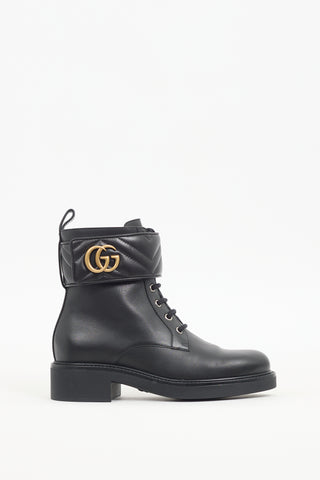 Gucci Black Leather Marmont GG Combat Boot