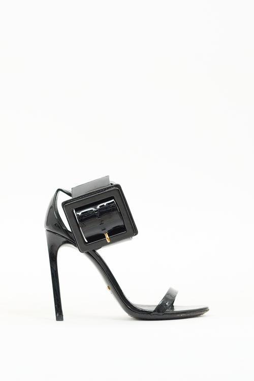 Gucci Black Patent Leather Victoire Sandal