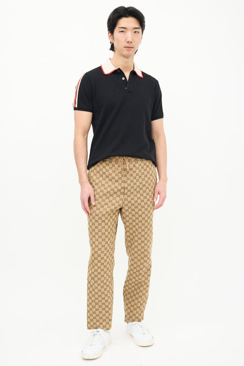 Gucci Black & Cream Web Logo Trim Polo