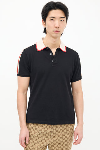 Gucci Black & Cream Web Logo Trim Polo