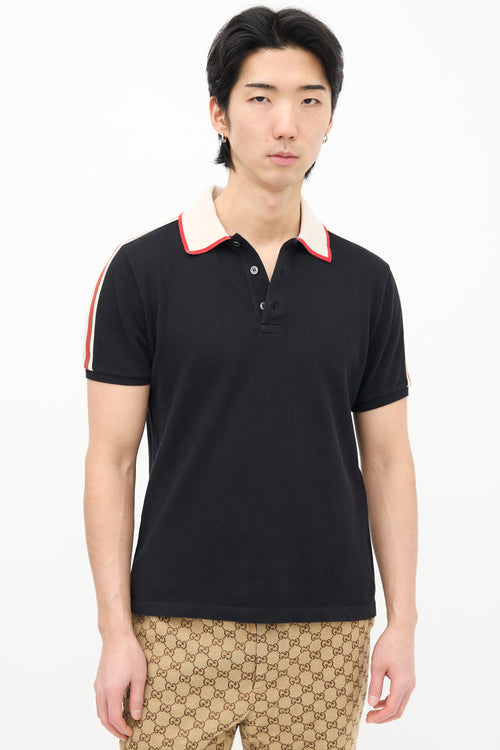 Gucci Black & Cream Web Logo Trim Polo