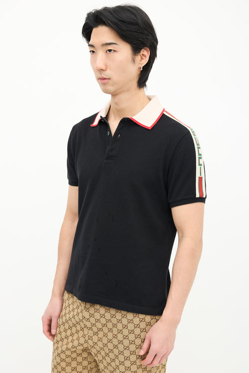 Gucci Black & Cream Web Logo Trim Polo