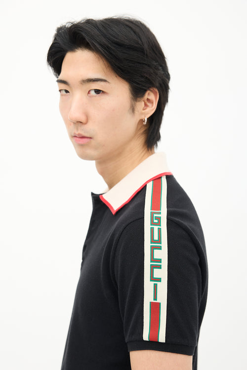 Gucci Black & Cream Web Logo Trim Polo