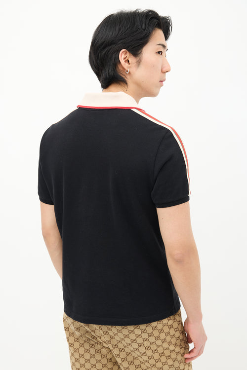 Gucci Black & Cream Web Logo Trim Polo