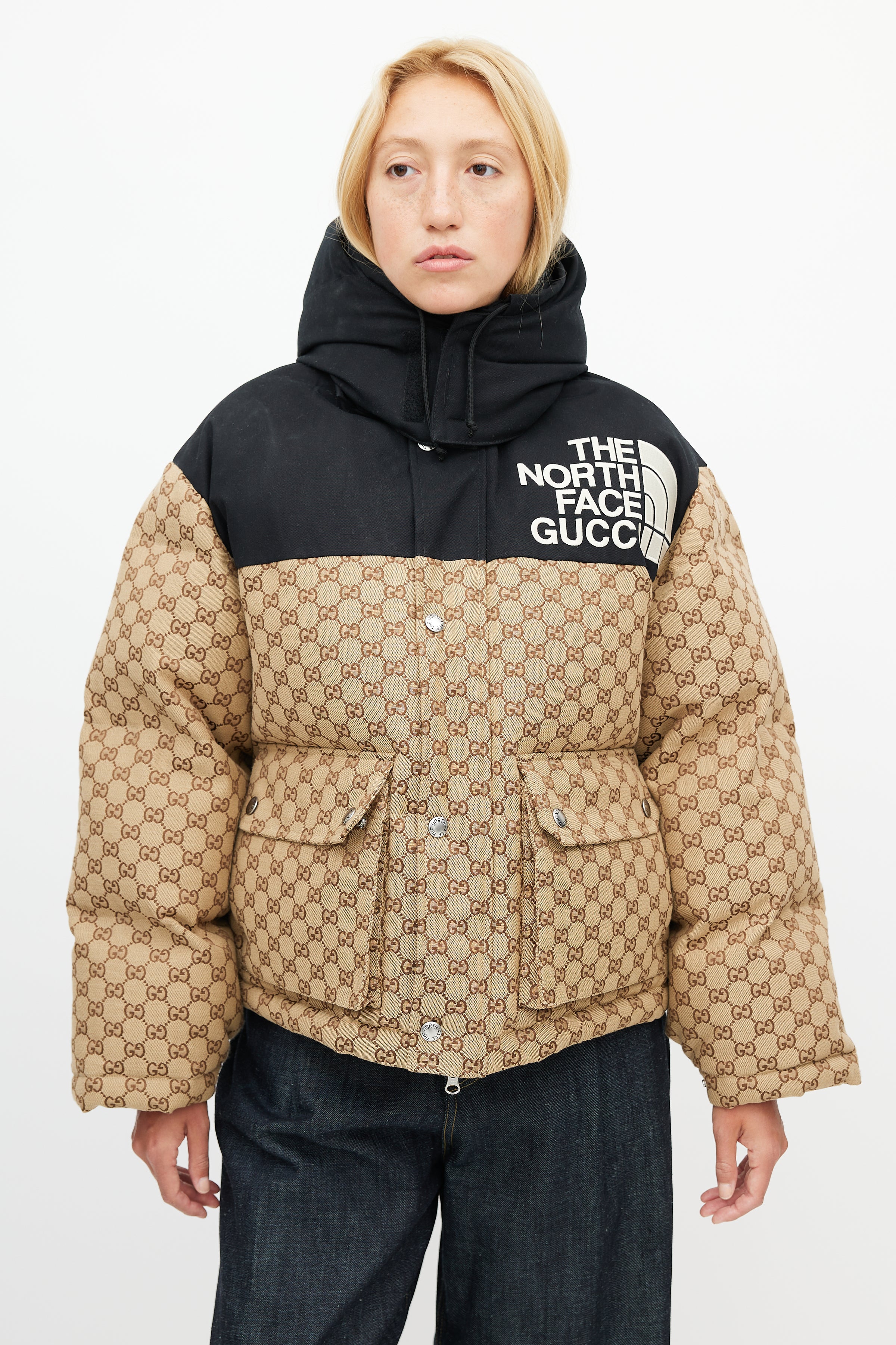 Gucci // x The North Face Beige & Black Monogram Down Puffer – VSP