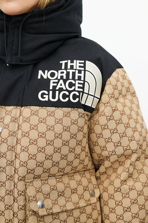 Gucci x The North Face Beige & Black Monogram Down Puffer