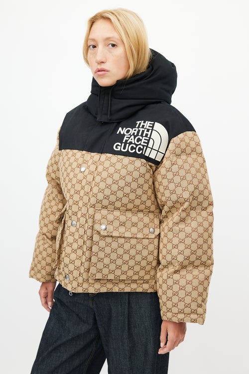 Gucci x The North Face Beige & Black Monogram Down Puffer