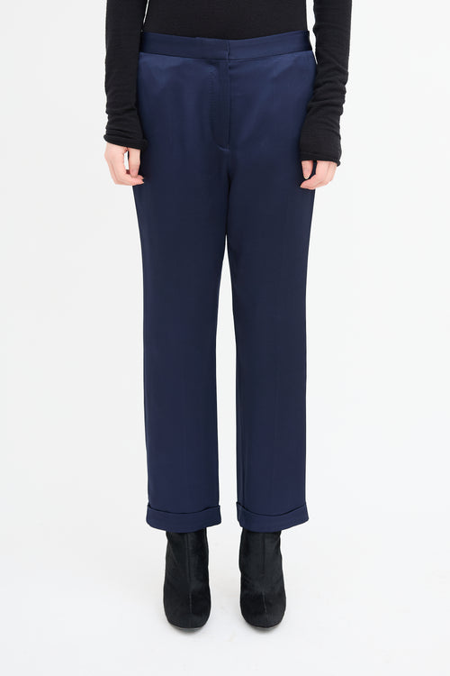 Haider Ackermann Navy Satin Straight Leg Trouser