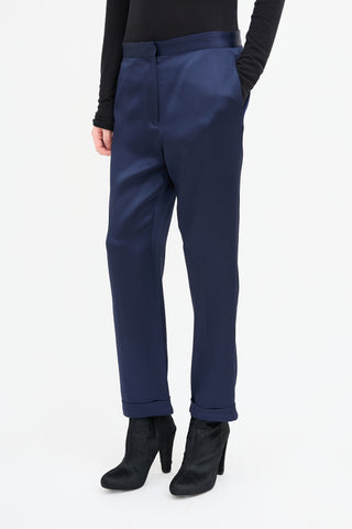 Haider Ackermann Navy Satin Straight Leg Trouser