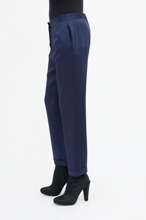 Haider Ackermann Navy Satin Straight Leg Trouser