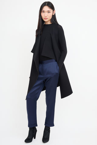 Haider Ackermann Navy Satin Straight Leg Trouser