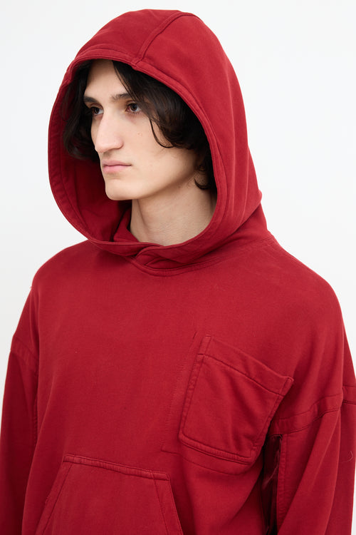 Haider Ackermann Red Panelled & Pocket Hoodie