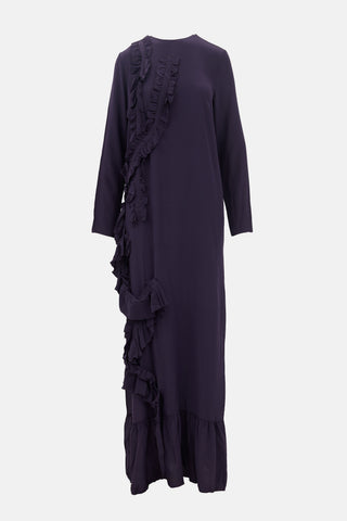 Rochas Silk Ruffled Appliqué Dress