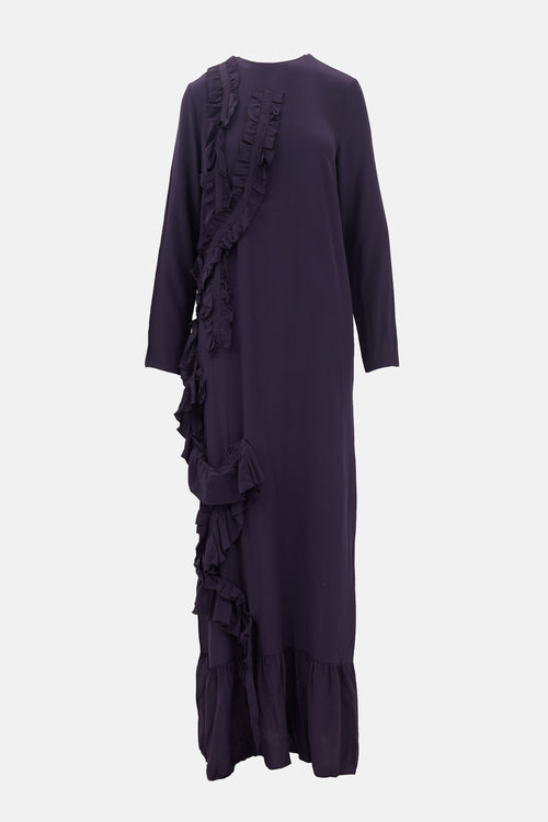 Rochas Silk Ruffled Appliqué Dress