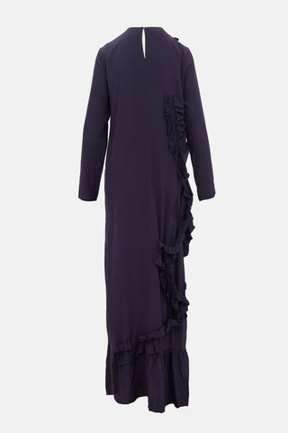 Rochas Silk Ruffled Appliqué Dress