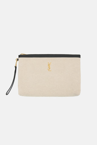 Saint Laurent Leather & Canvas YSL Zip Clutch