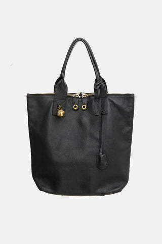 McQueen Grained Leather Skull Tote Bag