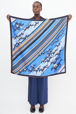 Hermès Blue & Multi Silk Les Courses 90 Scarf