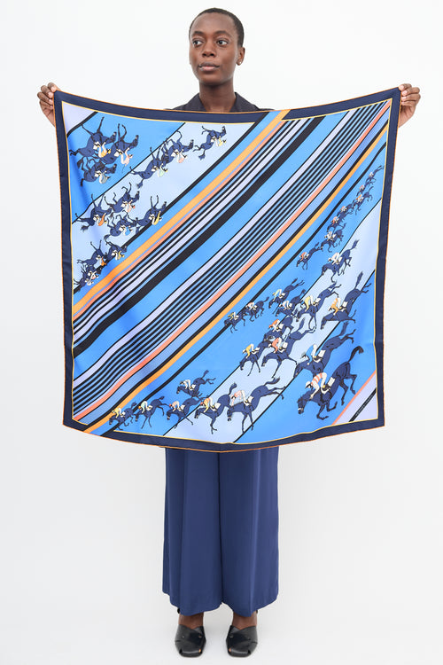Hermès Blue & Multi Silk Les Courses 90 Scarf