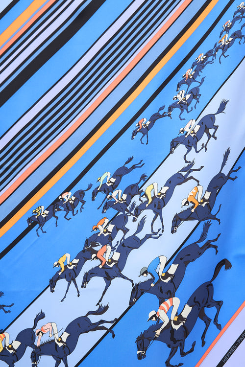 Hermès Blue & Multi Silk Les Courses 90 Scarf