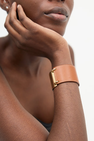 Hermès 2011 Brown Leather & Gold Plated Cuff Bracelet