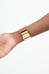 Hermès 2011 Brown Leather & Gold Plated Cuff Bracelet