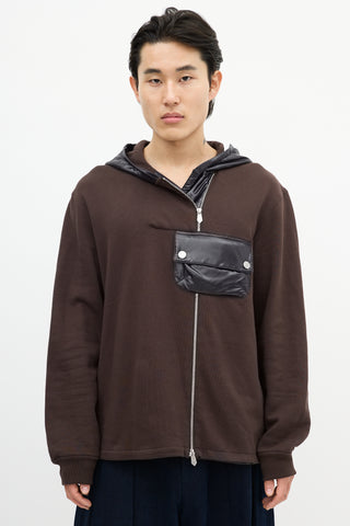 Hermès Brown & Navy Asymmetrical Zip Hoodie