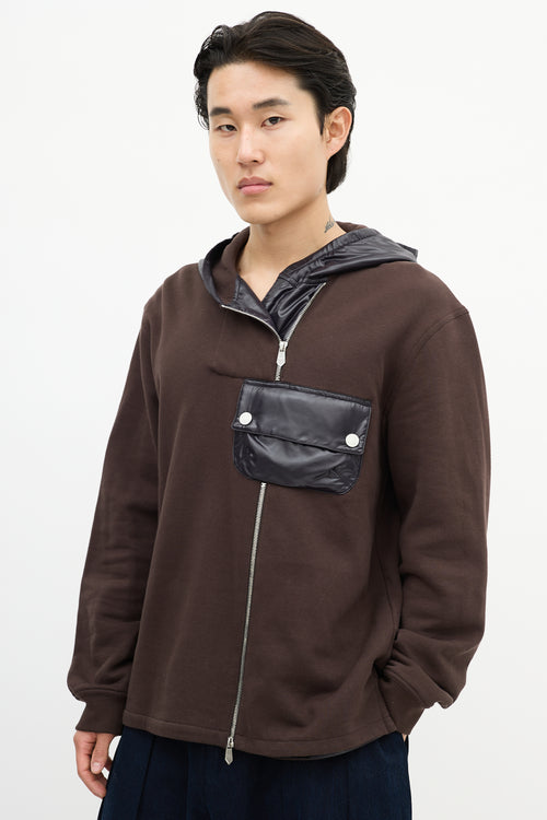 Hermès Brown & Navy Asymmetrical Zip Hoodie