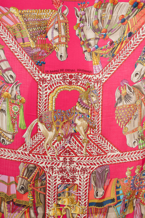 Hermès Pink Cashmere La Danse Du Cheval Marwari 140 Scarf