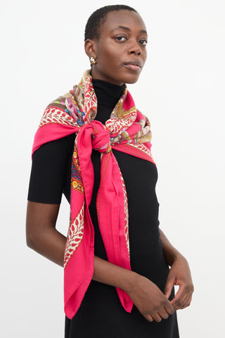 Hermès Pink Cashmere La Danse Du Cheval Marwari 140 Scarf