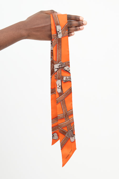 Hermès Orange & Brown Silk Très Kelly Twilly