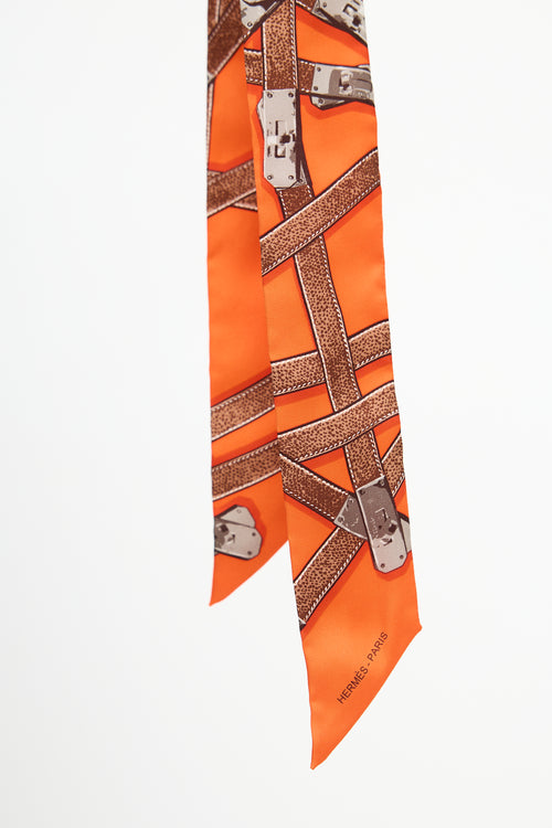 Hermès Orange & Brown Silk Très Kelly Twilly