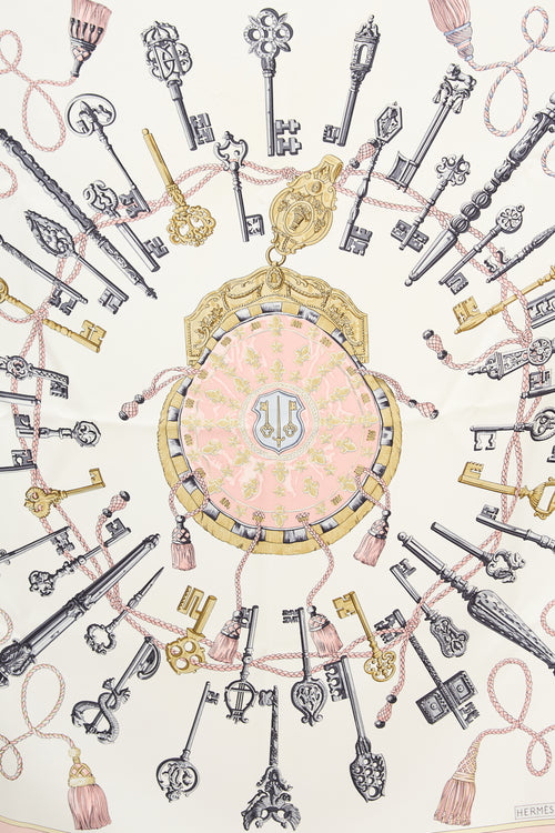 Hermès Pink & Multi Silk Les Cles 90 Scarf