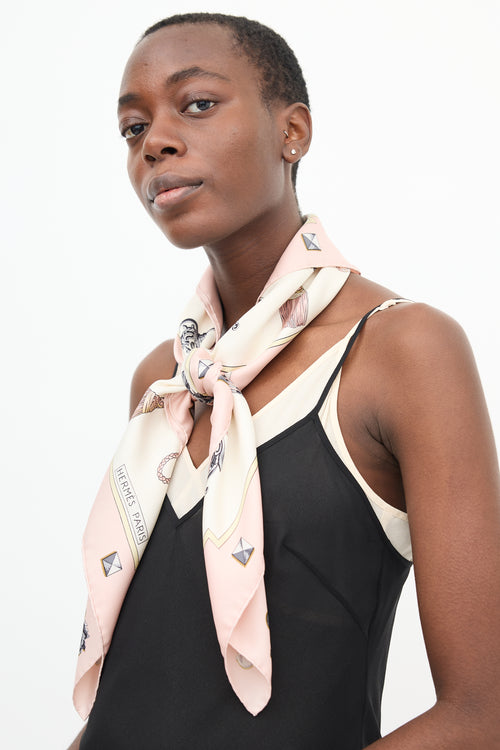 Hermès Pink & Multi Silk Les Cles 90 Scarf