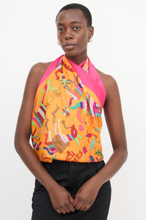 Hermès 2011 Orange & Pink Silk Din Tini Yä Zuë 90 Scarf