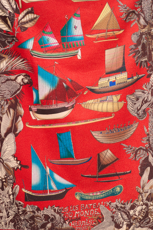 Hermès Red & Multi Tours Les Bateaux Du Monde Scarf